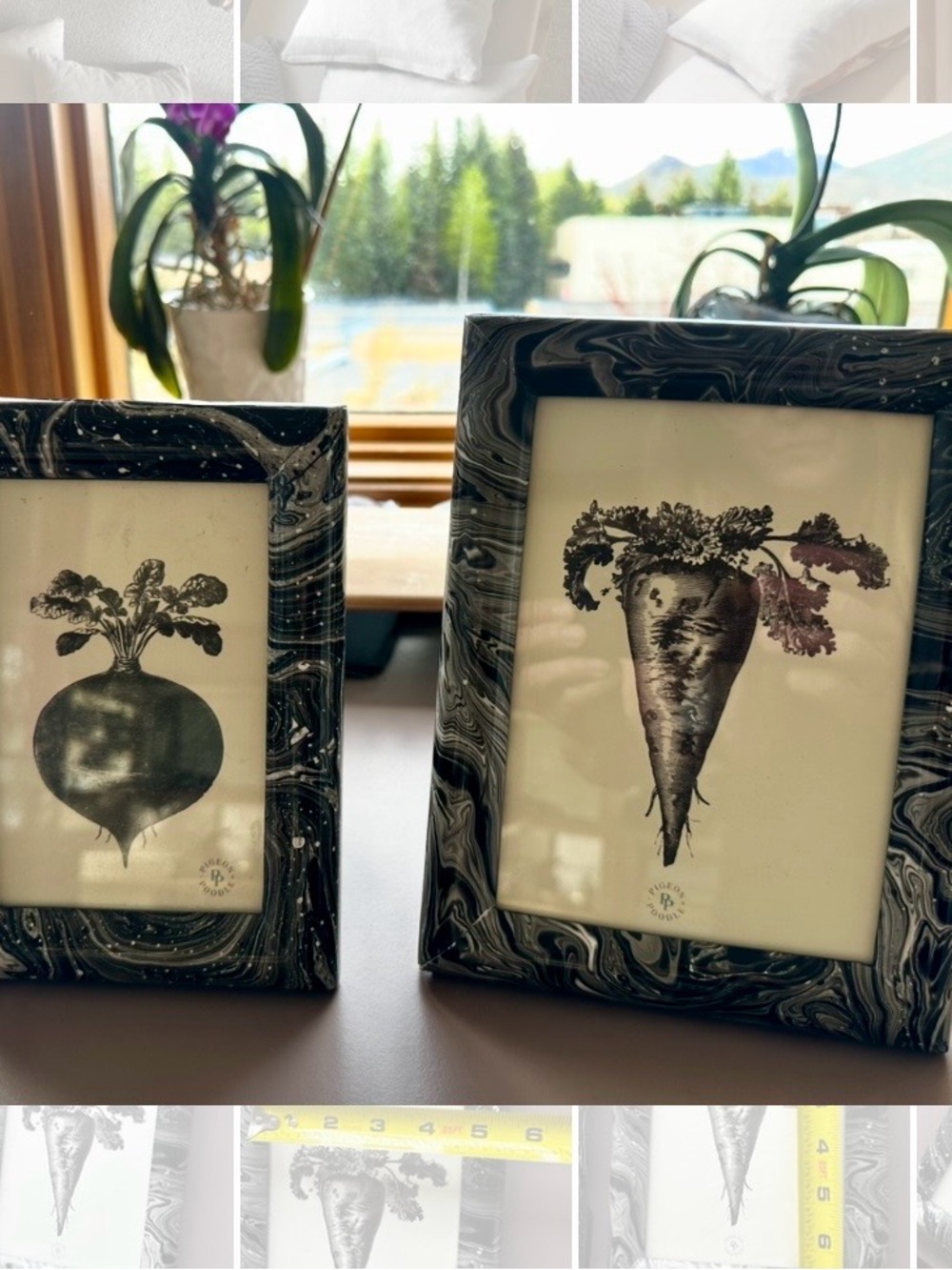 (Pair) PIGEON & POODLE Marbled Black & white Photo Frames